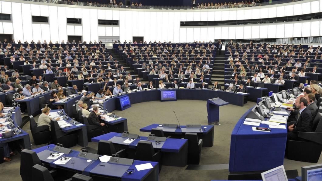 De plenaire zaal van het Europarlement europarlementvoorsite.jpg